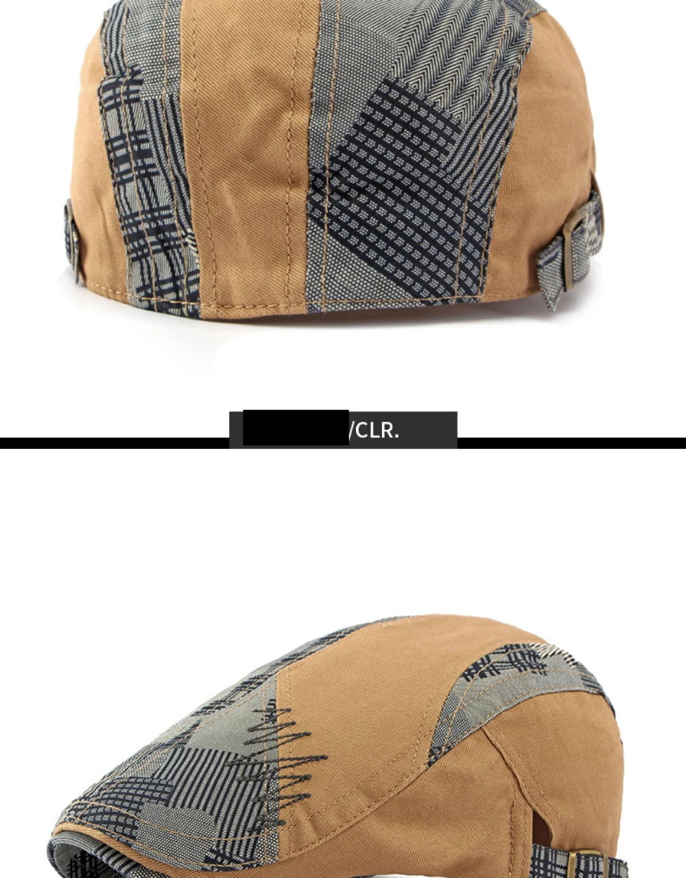 HT5141 Herren- und Damen-Baskenmütze, Patchwork-Baskenmütze, Baumwoll-Flatcap für Damen und Herren, neue Frühlings- und Sommer-Baskenmütze, verstellbar. – Detail 10