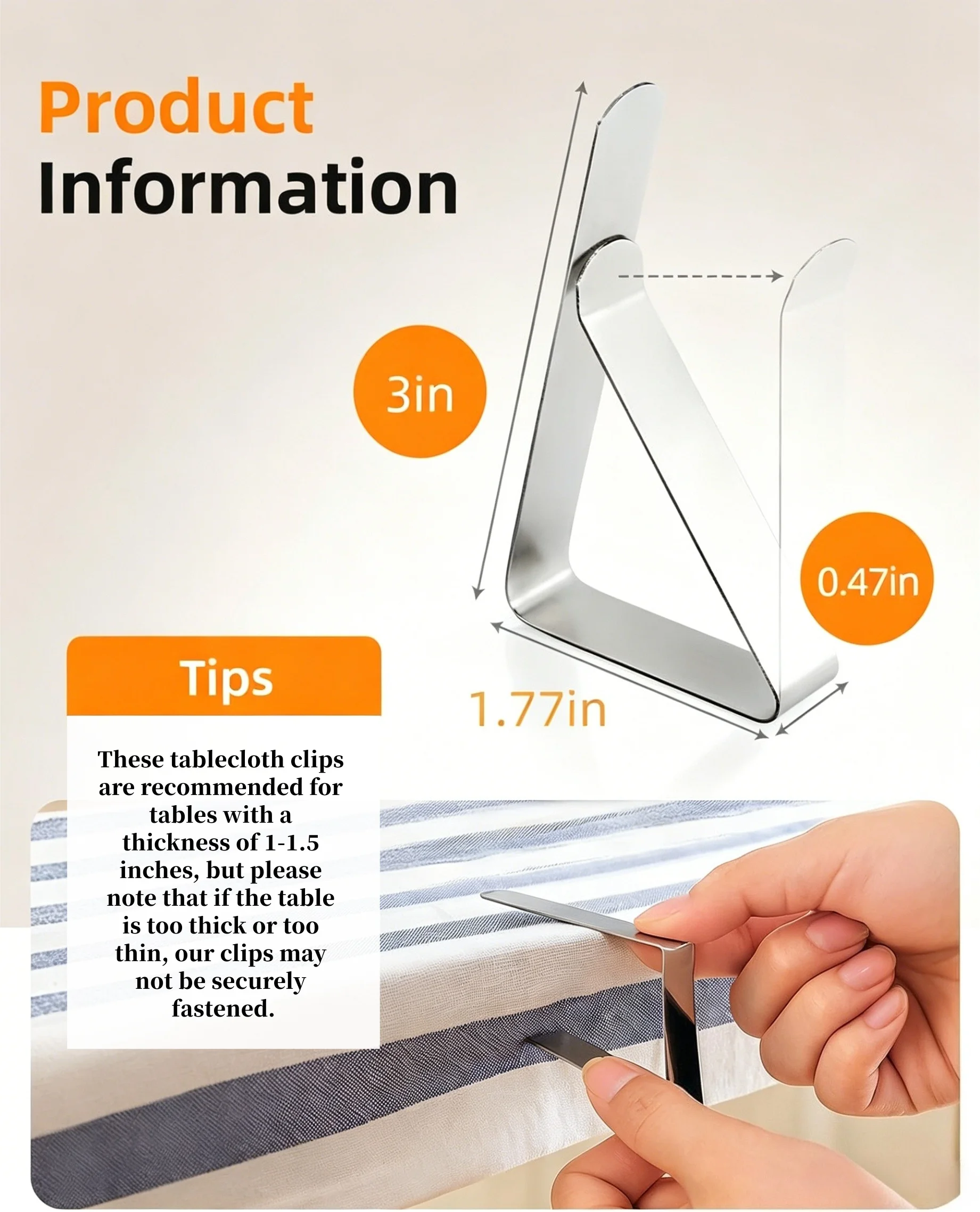 Stainless steel tablecloth clip, anti slip tablecloth fixing clip, suitable for home, picnic table clip, graduation party