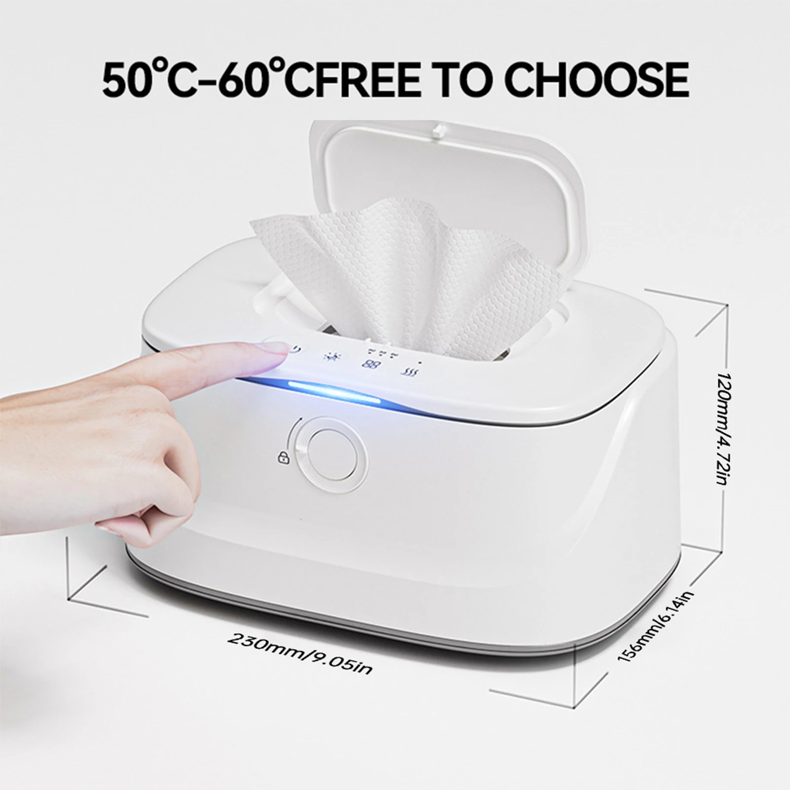 เครื่องอุ่นผ้าเช็ดทำความสะอาดเด็กขนาดใหญ่ พร้อม 3 ระดับอุณหภูมิ และ 3 ระดับความสว่างของไฟกลางคืน ระบบทำความร้อนด้านบน จ่ายผ้าเช็ดทำความสะอาดแบบเปียกได้ ความร้อนเร็ว