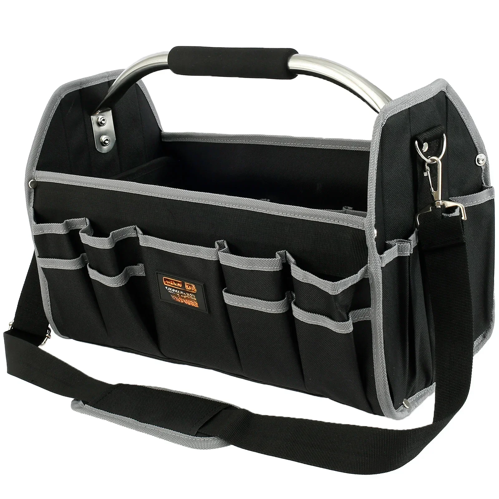 Open Top Tool Tote Bag Foldable Electrical Tool Bag Water-Resistant Tool Carrier with Adjustable Shoulder Strap Reinforced