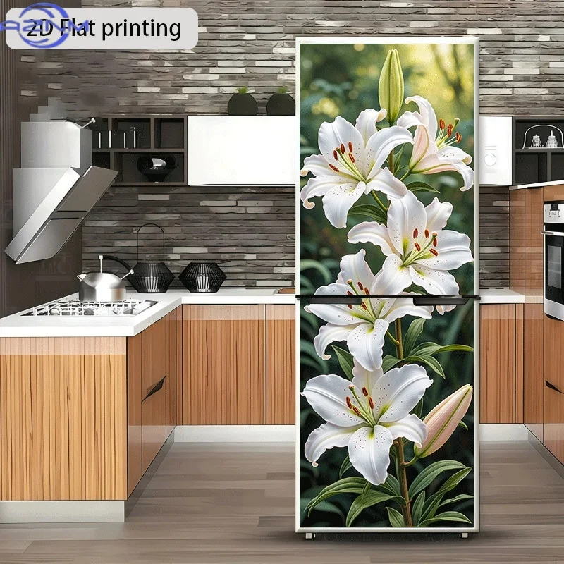 Pure Heart Lily Blooming Themed Design Self-Adhesive Wall Sticker Decorative Wallpaper, Suitable for Cabinets and Wardrobes, M