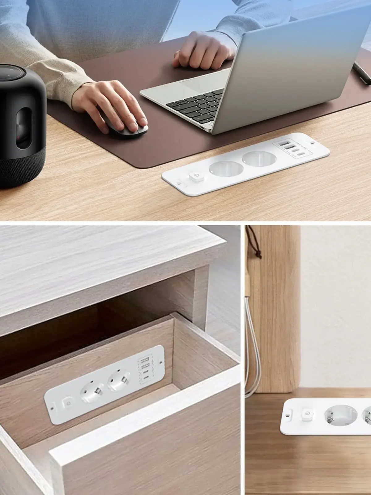 HITRENDS 10-w-1 Wpuszczana w ścianę listwa zasilająca z 4 portami USB (2A2C) do szybkiego ładowania, ochrona przed przeciążeniem PD20W, wielofunkcyjna listwa ścienna — 2
