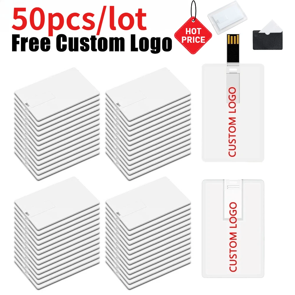 

50pcs/lot Credit Card Memory Storage USB 2.0 Flash Drive 4GB 8GB 16GB 32GB 64GB 128GB Pen Drive Free Custom Logo Gift U Disk