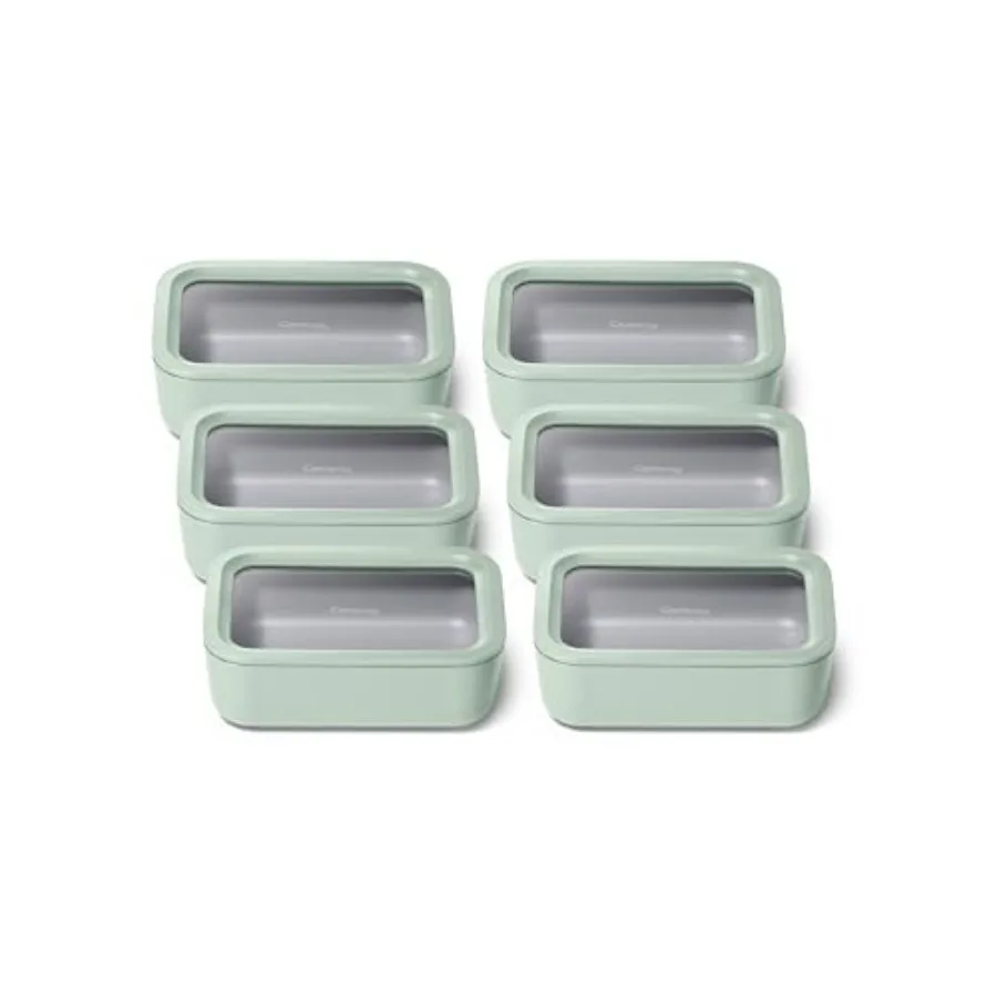 

6pc Glass Food Storage Set 6.6 Cup Containers for Kitchen Use Tempered Glass, Mist Color Non Toxic, Non Stick Ceramic Coated wi