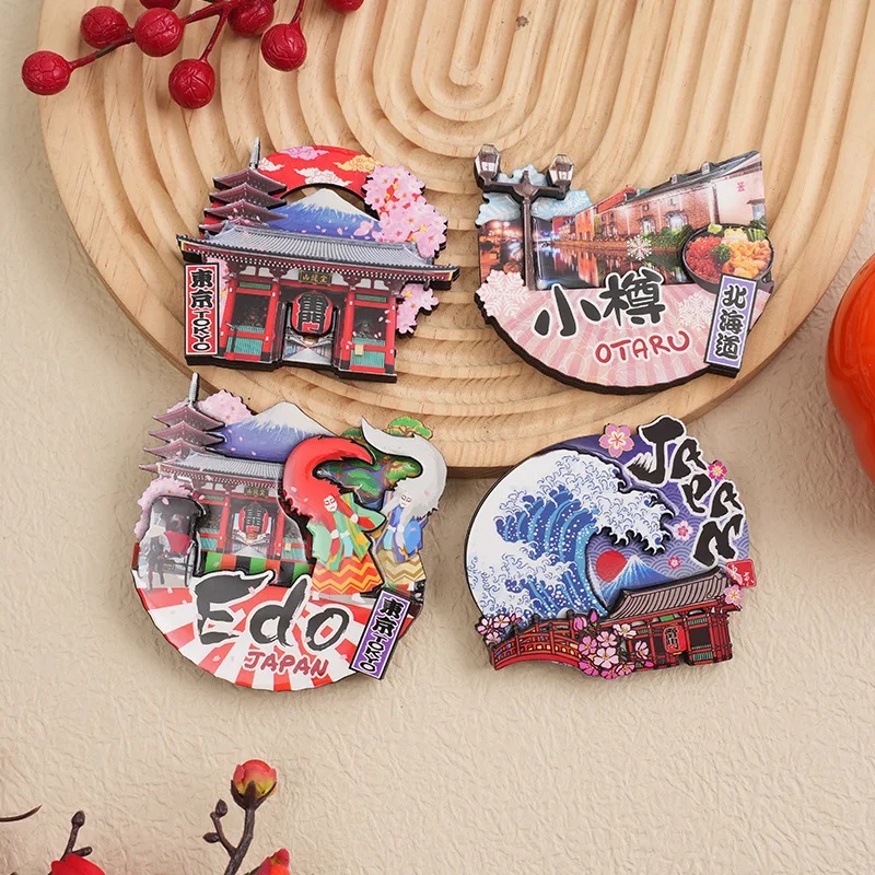 Pegatinas de madera para nevera, recuerdos de viaje de Japón, ola de mar de Kanagawa, imanes para nevera Fujiyama, pegatinas para tablero de mensajes, decoración del hogar