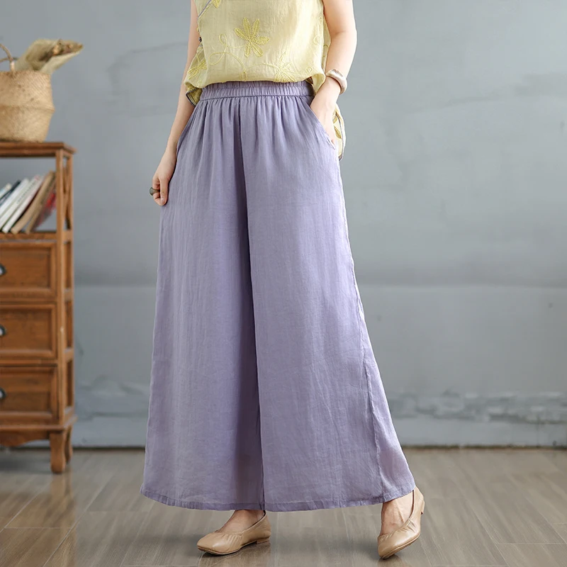 

Comfortable Double Layer Wide Leg Pants Summer Casual Silk Twill Belted Versatile Women's Loose Drapey Pants A-Line Skirt