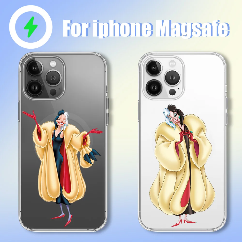 MINISO Cruella De Vil Phone Case for iPhone 12 11 13 14 15 16 Max Pro Plus Magsafe Magnetic Wireless Cover