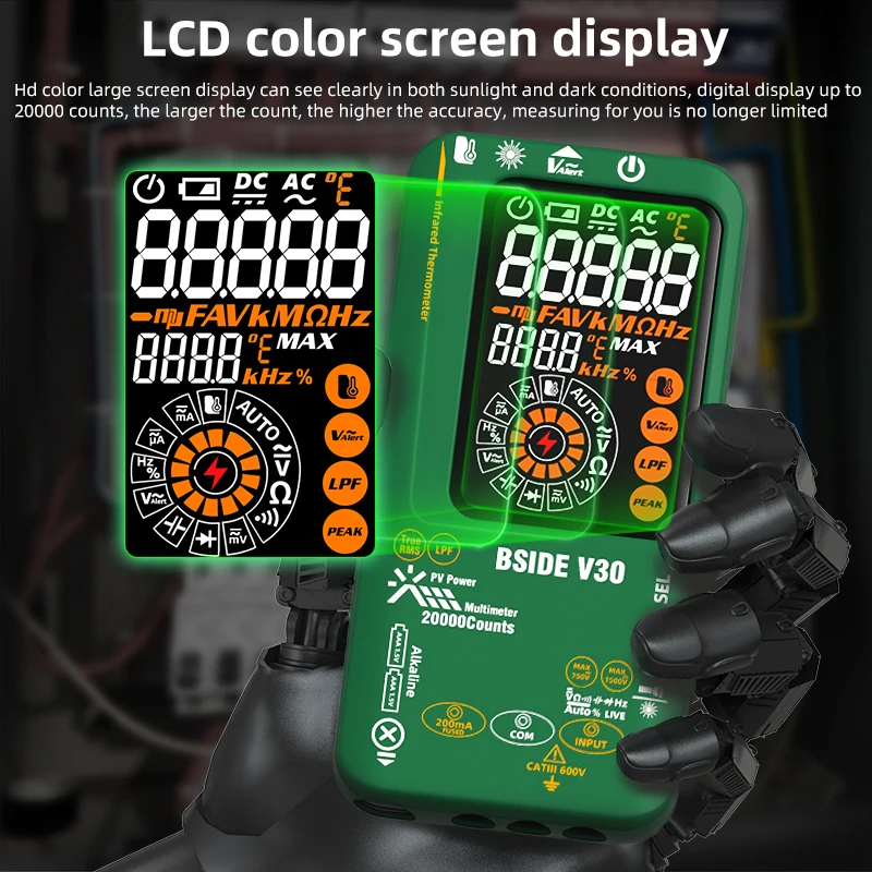 BSIDE Új Digitális multimeter 20000counts smare Infravörös Hőfok teszter T-RMS 1500V Egyenáram Account current feszültség újratölthető multiteter DMM