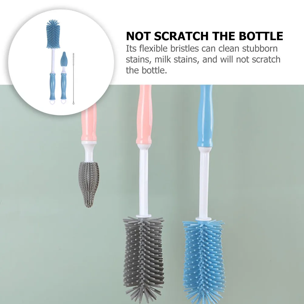 1Set Multi-Function Silicone Bottle Brush Set for Baby Bottles Pacifiers Straws Rotating Design Heat-Resistant Stain-Removal