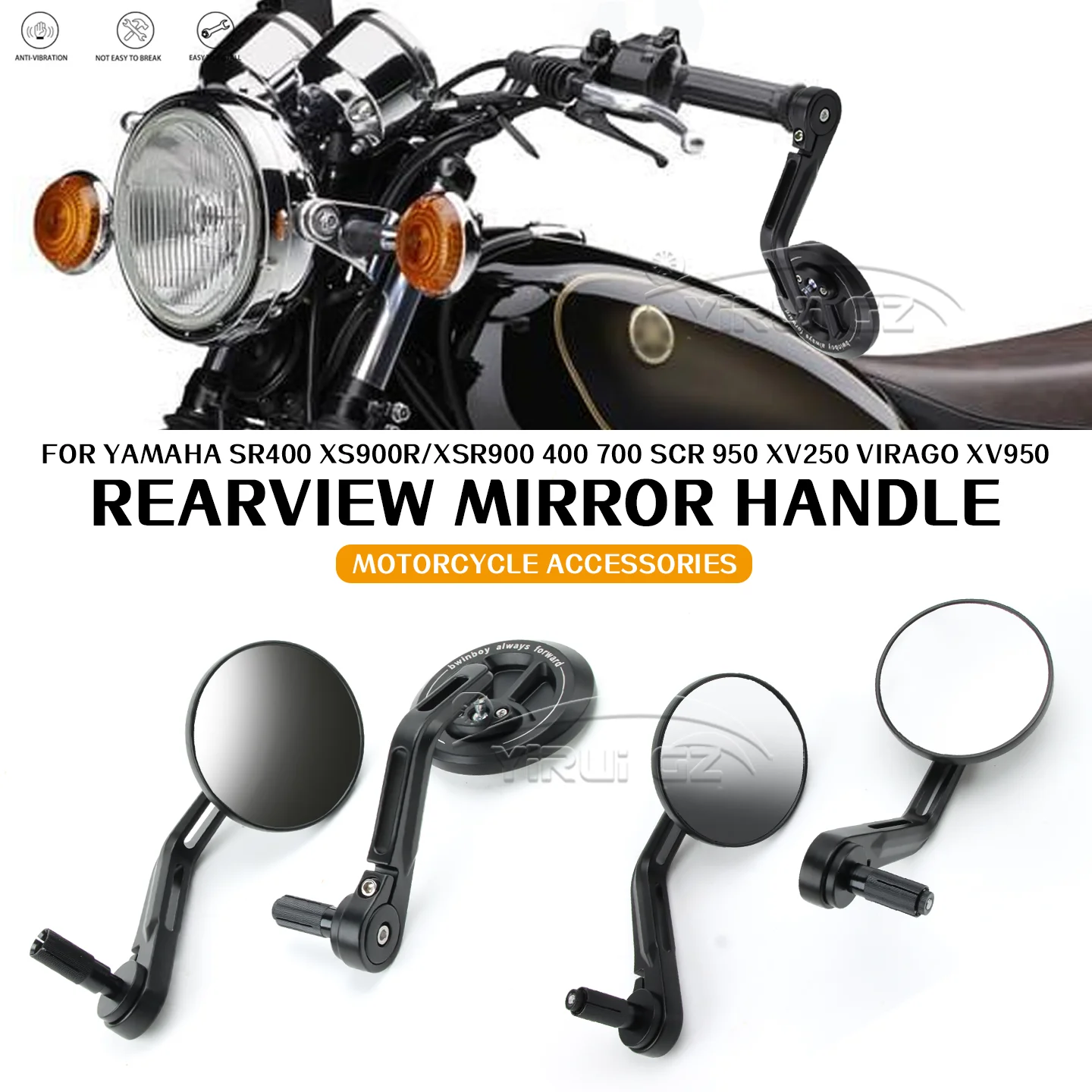 

Side Mirrors Motorcycle Rearview Handlebar Rearview Mirrors FOR YAMAHA XV250 Virago XV950 SR400 XS900R/XSR900 XSR400 700 SCR 950