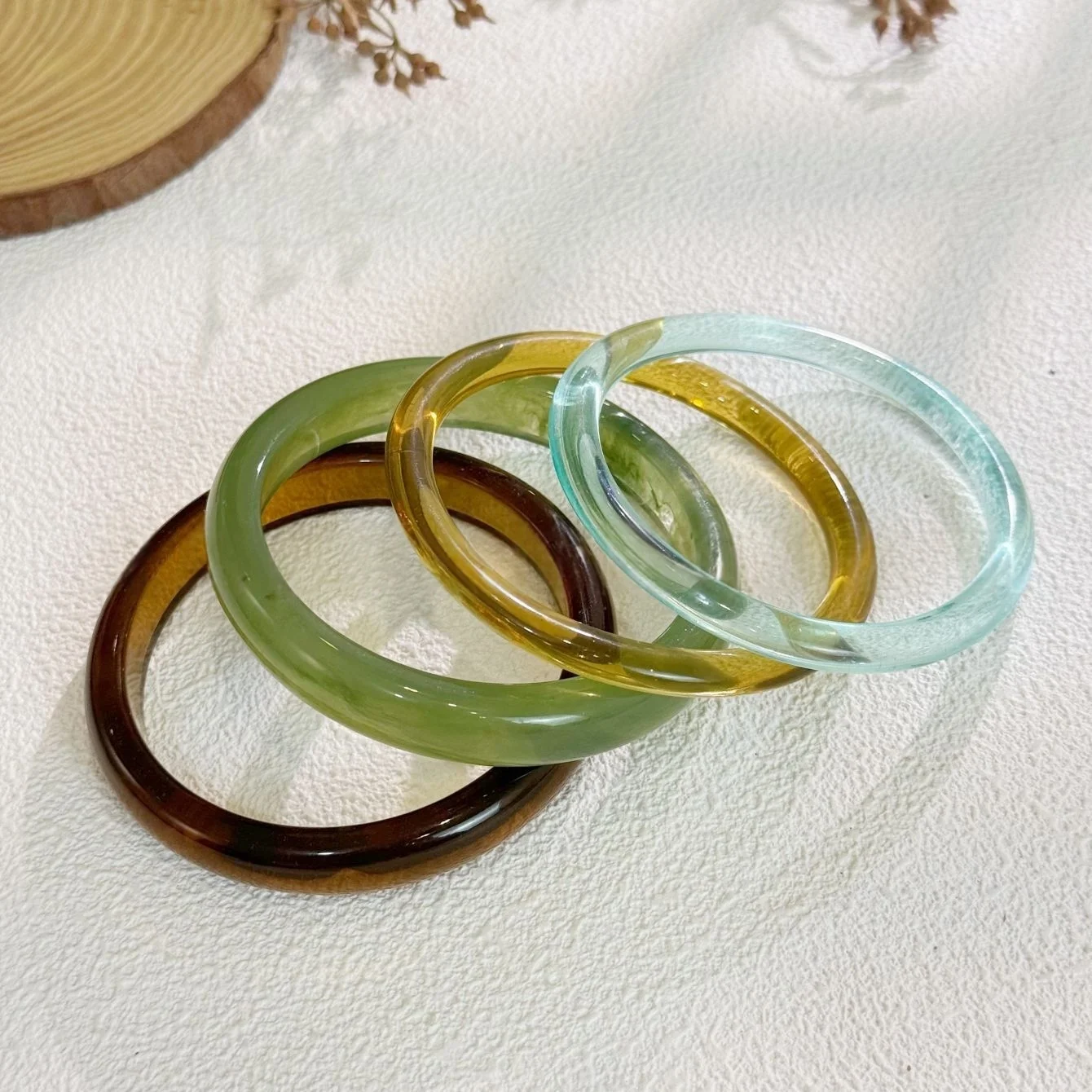 4-Piece-Set Resin Texture Acrylic Bangle Suit for Women Simple Versatile Opening Smudging Bangles Light Luxury Fashion Jewelry - view 4