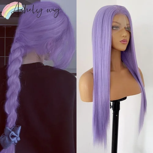 Peluca morada para mujer, peluca de Cosplay Rumi, pelucas de pelo largo y liso de 26 pulgadas, pelucas de encaje sintético 13*4, línea de cabello Natural para uso diario