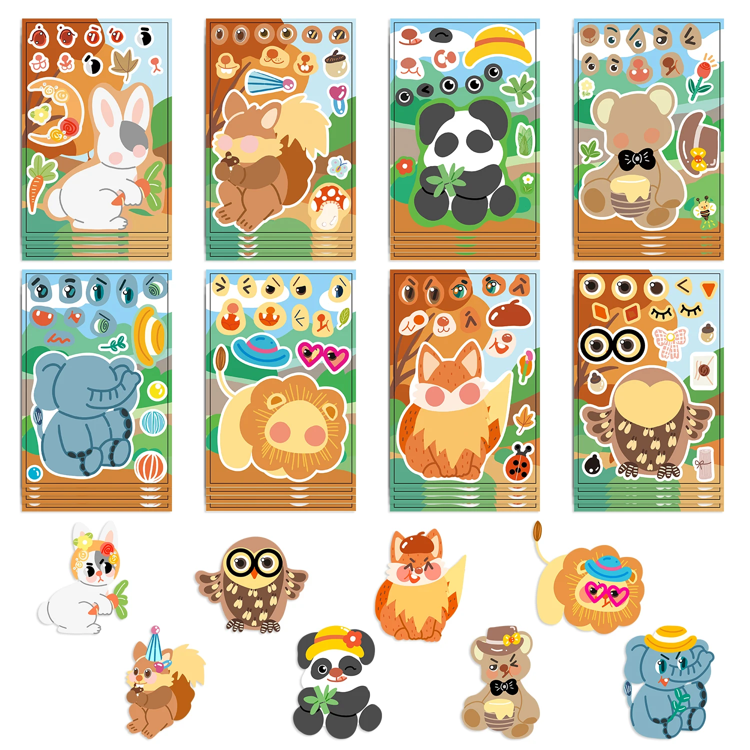 8/16/32pcs Children DIY Puzzle Sticker Forest Animal Make a Face Assemble Stickers Kids Toys Boys Girls Gifts﻿