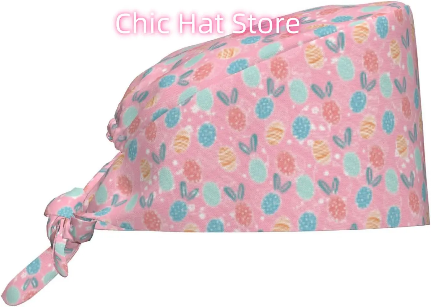 

Happy Easter Colorful Eggs3 Flowers Working Caps with Sweatband Adjustable Tie Back Hat Headgear Beanie