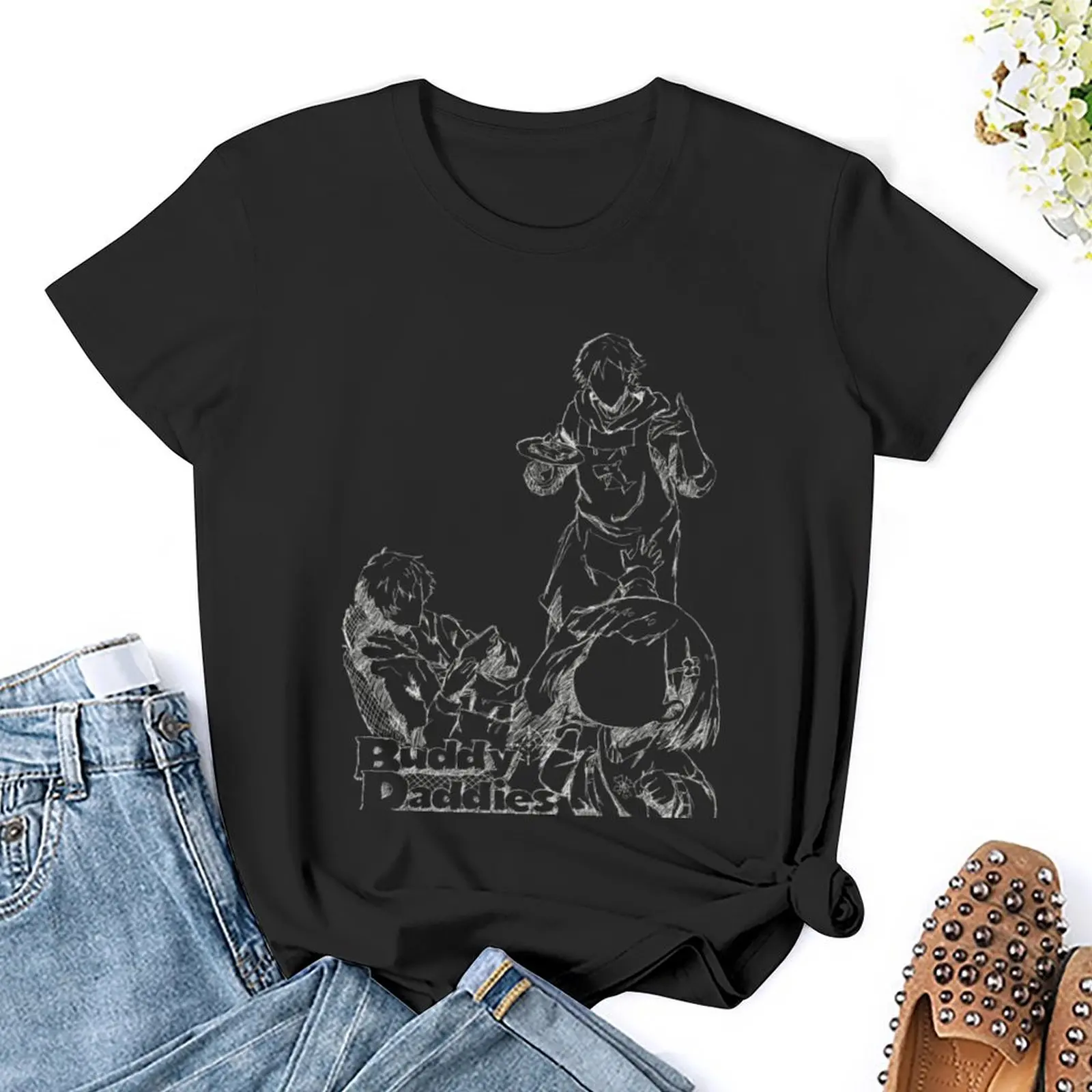 BUDDY DADDIES-Camiseta con dibujo de lápiz blanco transparente para mujer, blusa de verano, ropa bonita, sublime, 2024