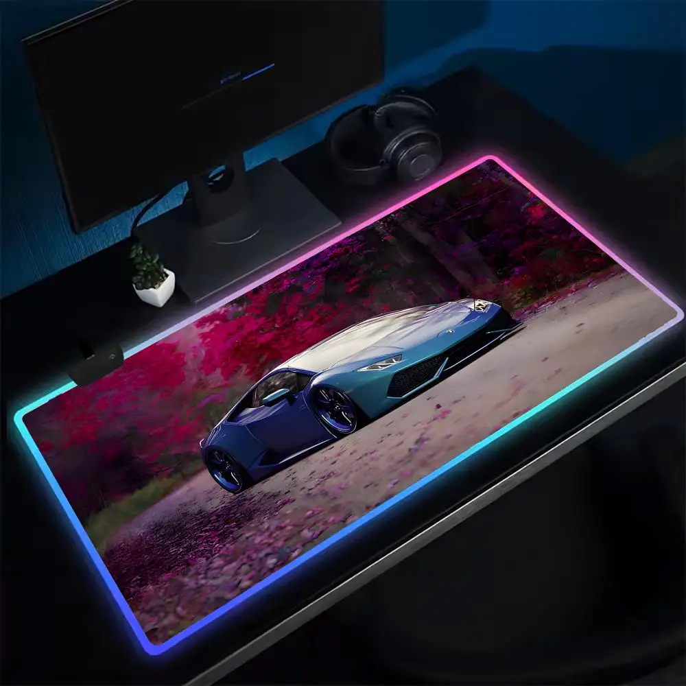 Advanced L-Lamborghinis Mouse Pad Anime Gaming Mouse Pad LED Table Pads Backlit Rubber Desktop XXL Mousepad RGB Desk Mats