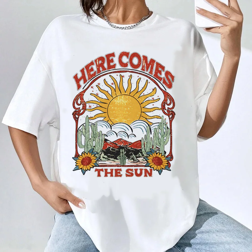 

Here Comes The Sun Graphic Tops Summer Fashion Women T Shirt Cotton Retro Hippie Tees Boho Vintage Aesthetic Clothes Grunge