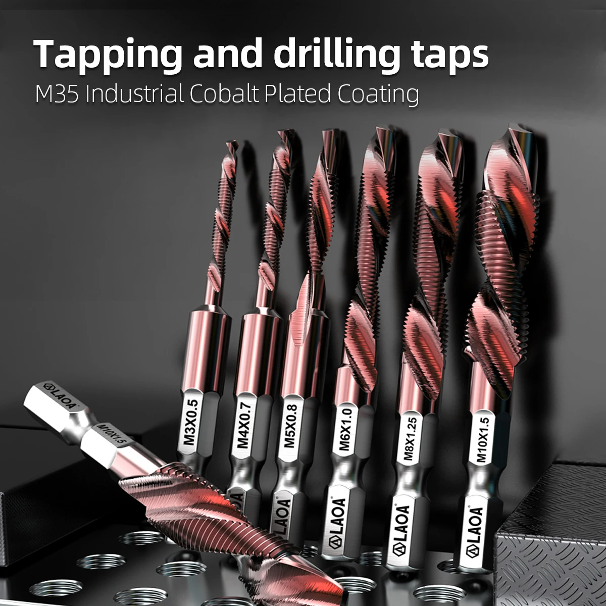 LAOA M3-M10 Cobalt Thread Tap, HSSE Metric Screw Tap, Industrial CO Coating, for Blind/Through Hole, M3 M4 M5 M6 M8 M10