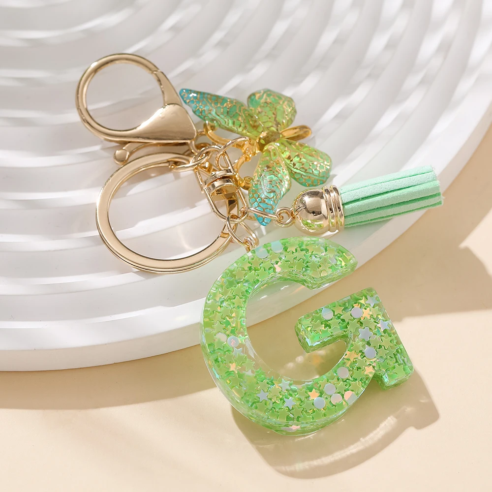 1pc Nette Farbe Anfangsbuchstabe A-Z Harz Grün Schmetterling Hummer Schlüssel Ring Schlüssel Ketten DIY Handwerk Schmuck Machen geschenke