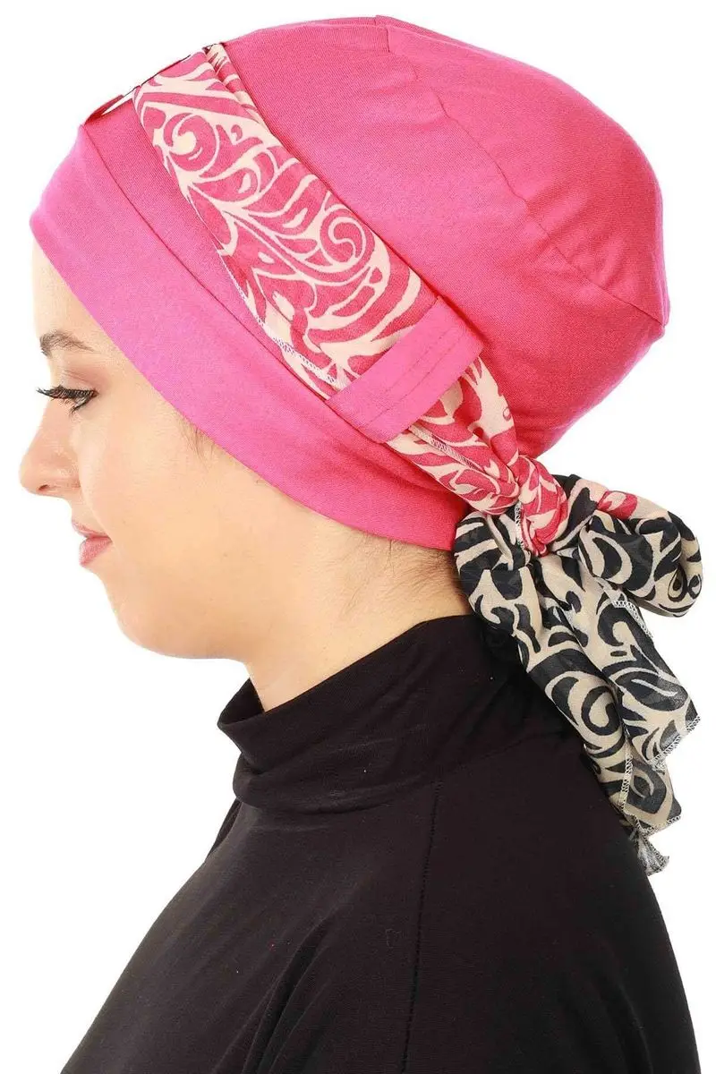 Sifon Belted Combed Bermotif Tulang Fuchsia