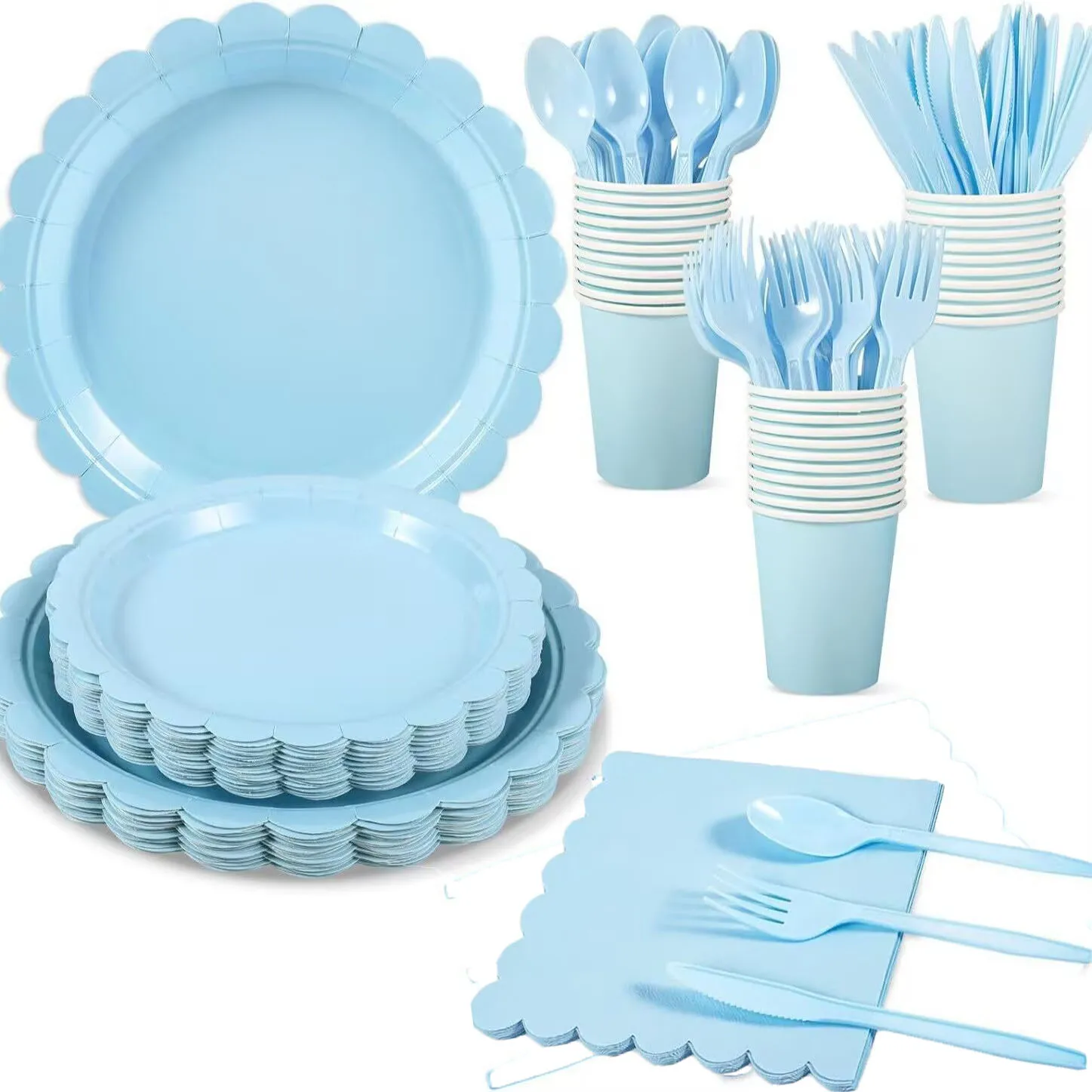 

New lace light blue party set includes disposable plates, cups, tissues, birthday parties, Easter baby decorations, and party su