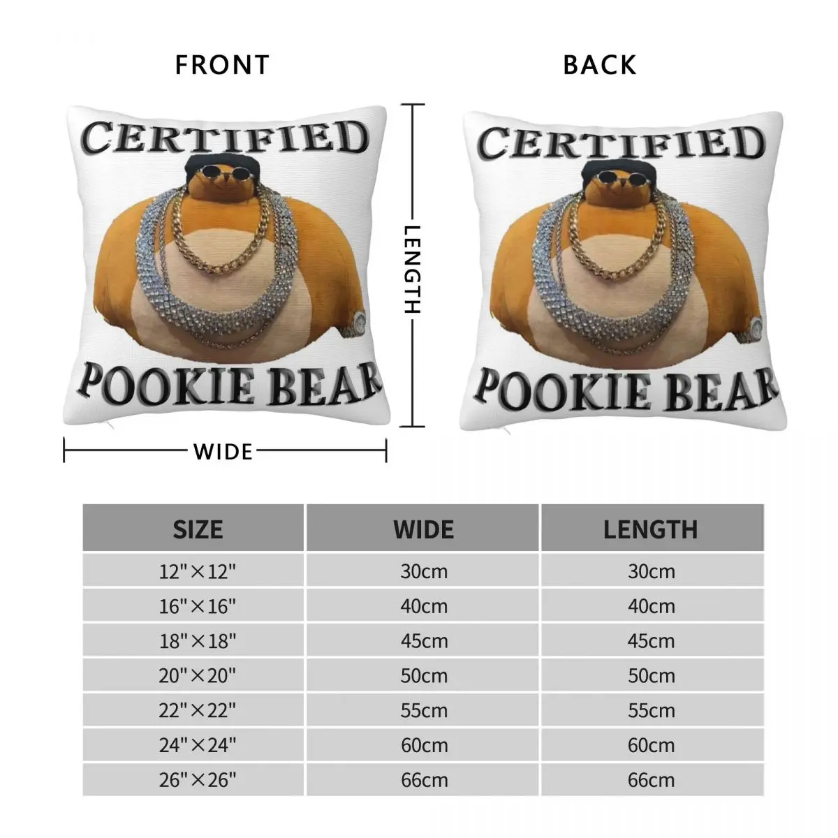 Certified Pookie Bear Square Pillowcase Polyester Linen Velvet Printed Decorative Throw Pillow Case Sofa Seater Cushion Cover