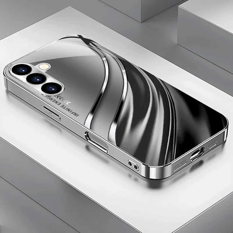 Grey minimalist line electroplated glass phone case, suitable for Samsung S26/S25, S24/S23/S22/S21/S20, etc. models