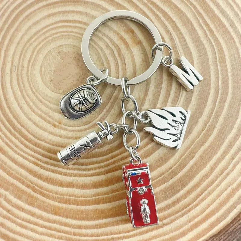 Fire Fighting Truck Fire Dept Fire Engine Creative Gift Fireman KeyChain KeyRing Women Man Accessories Jewelry Pendant