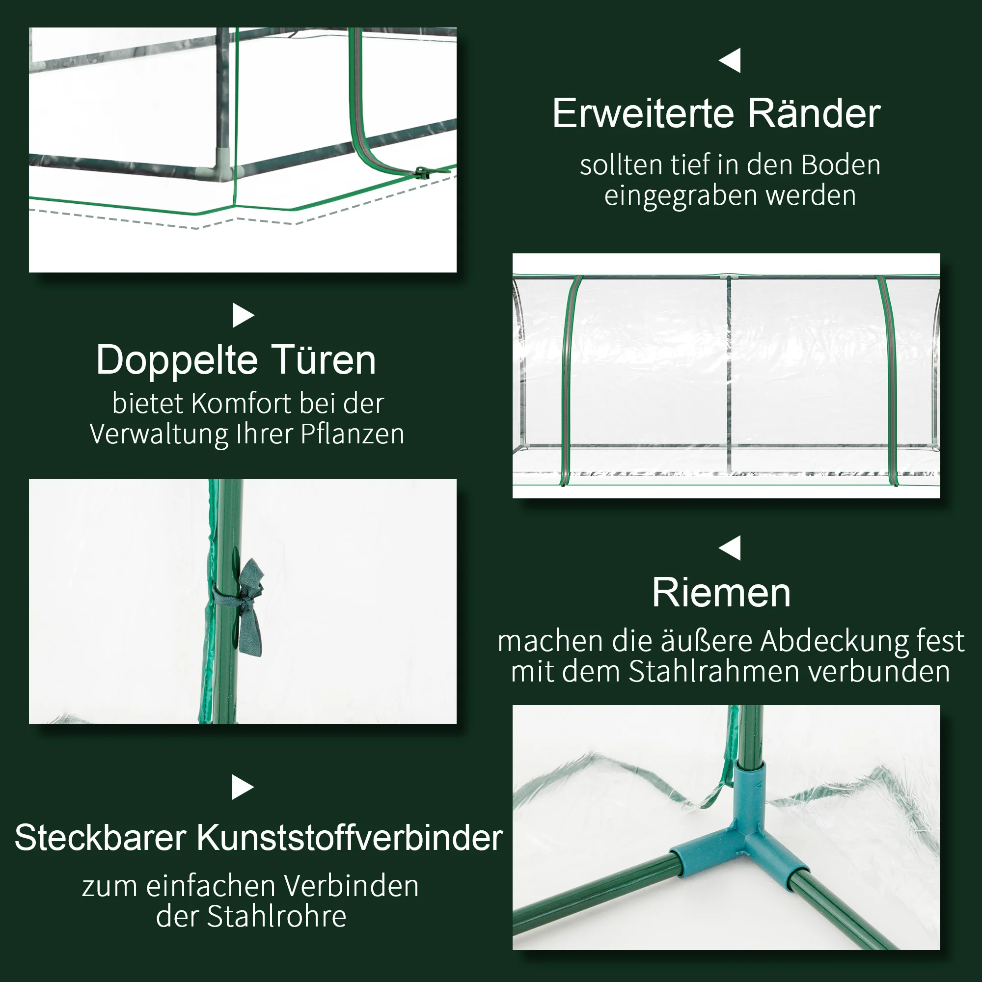 Outsunny Gewächshaus Treibhaus Frühbeet Tür Pflanzenhaus Pflanzenaufzucht kunststoff Ansicht 4