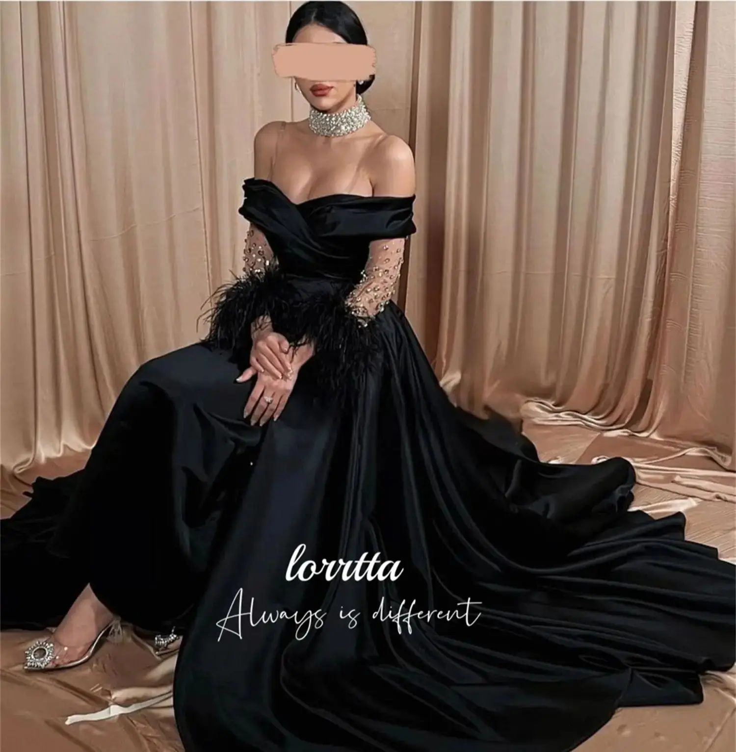 Vestido de noche de satén negro con purpurina Grace, decoración de plumas, vestidos felices Sharon, cóctel Midi de boda personalizado para mujer