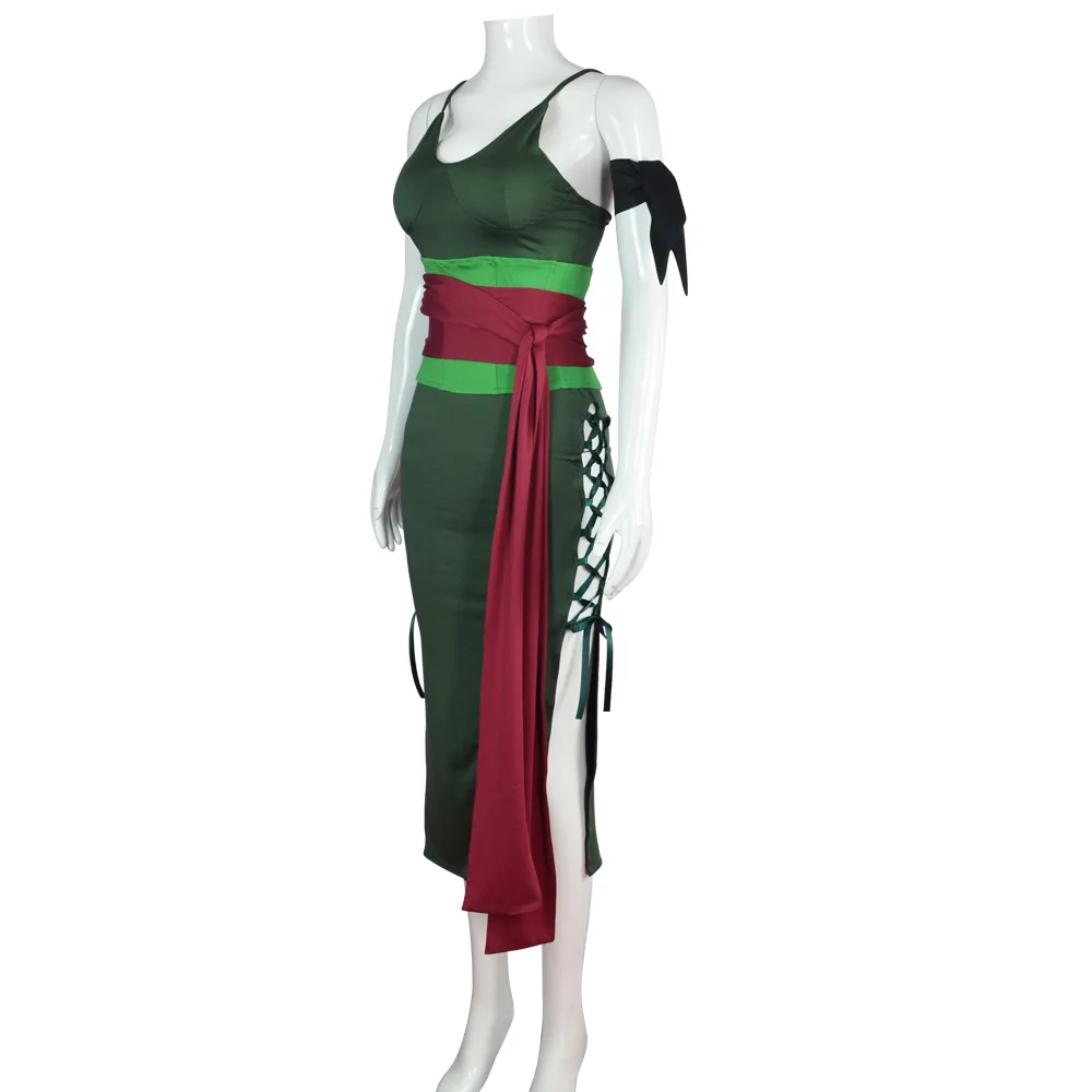 Anime Zoro Cosplay para mulheres, Roronoas, Sexy Lace Up, High Slip, Spaghetti Strap Dress, espartilho Sashes, Halloween Outfits, versão feminina