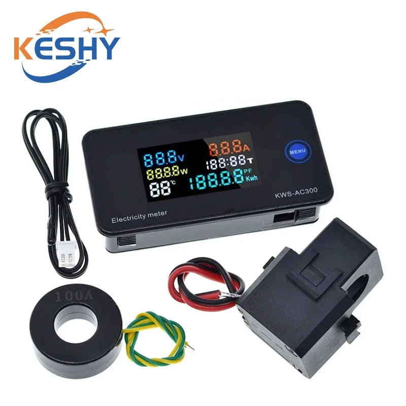 AC 50-300V Voltmeter Ammeter KWS Power Energy Meter LED Digital AC Wattmeter Electric Meter with Reset Function 0-100A