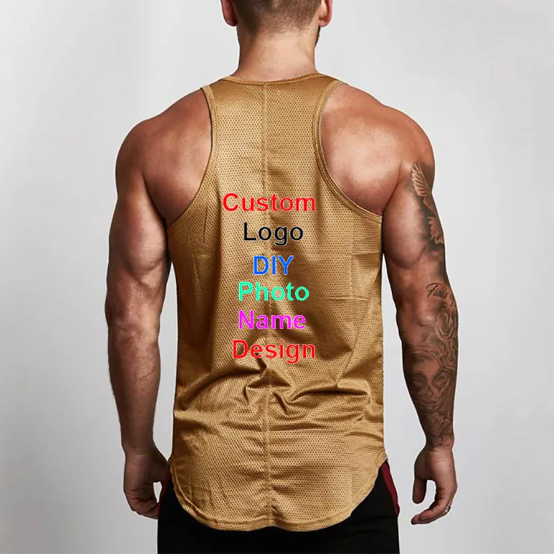 Your design custom Paint tshirt Running Vest Men Mesh Fitness Tank Tops Sport O-neck Sleeveless T-shirt Training Workout Jerseys