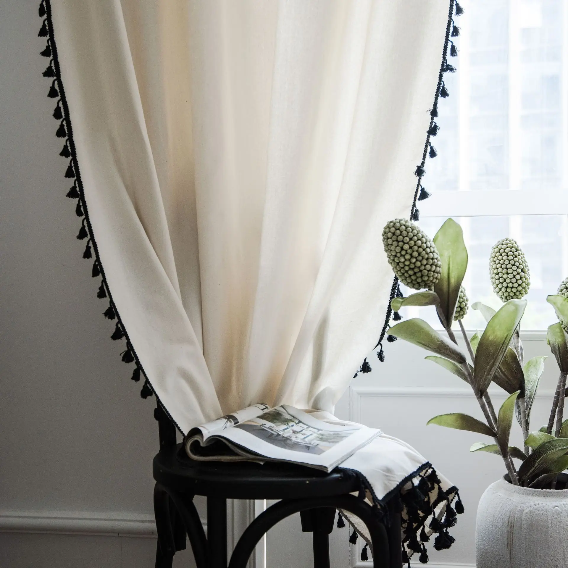 Curtain Solid Color Semi Blackout Kitchen White Minimalist Partition Curtain Bay Window Translucent Curtain Finished Product