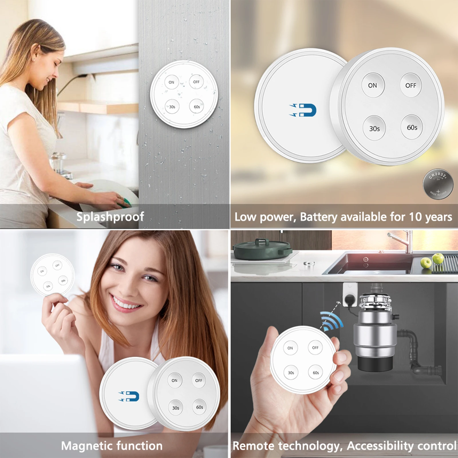 LoraTap Wireless RF868Mhz KR Plug Outlet Socket for Garbage Disposer Food Waste Grinder Remote Control 30,60s Timer Easy Install