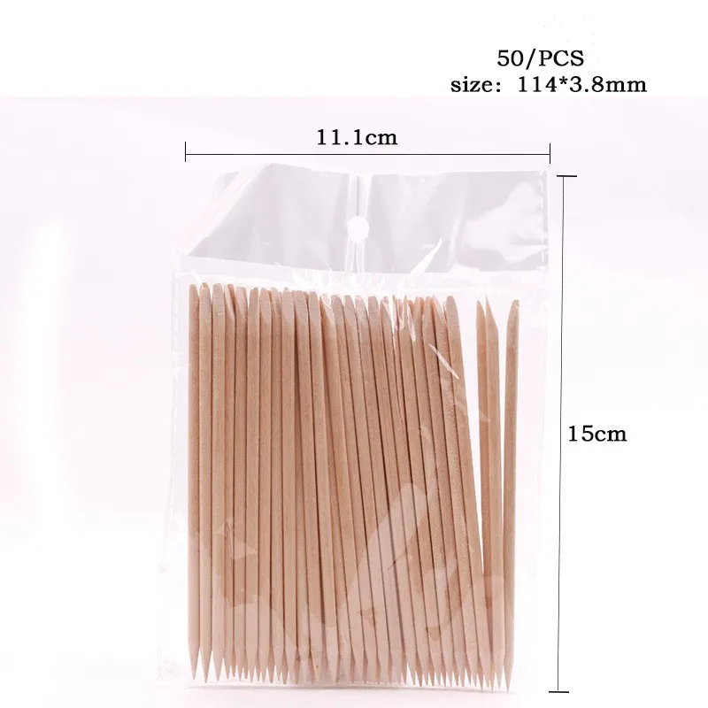 50pcs Wood Stick Dead Skin Pusher Picker Pusher Tool Double End Nail Care UV Gel Point Drill Nail Art Manicure Cuticle Remover