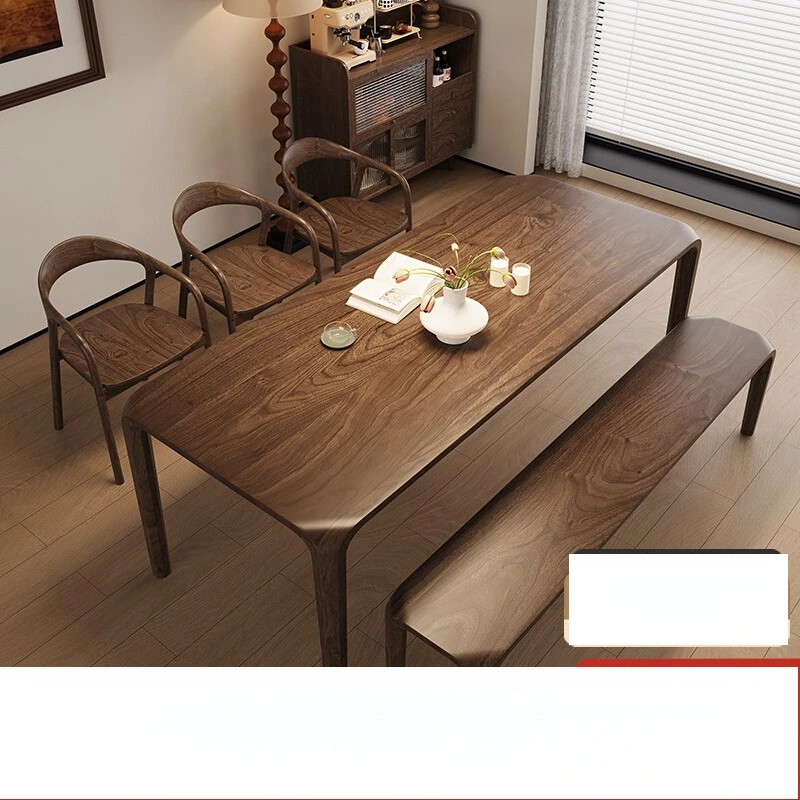 

North American black walnut dining table rectangular light luxury simple modern home full tenon and mortise solid wood dining ta