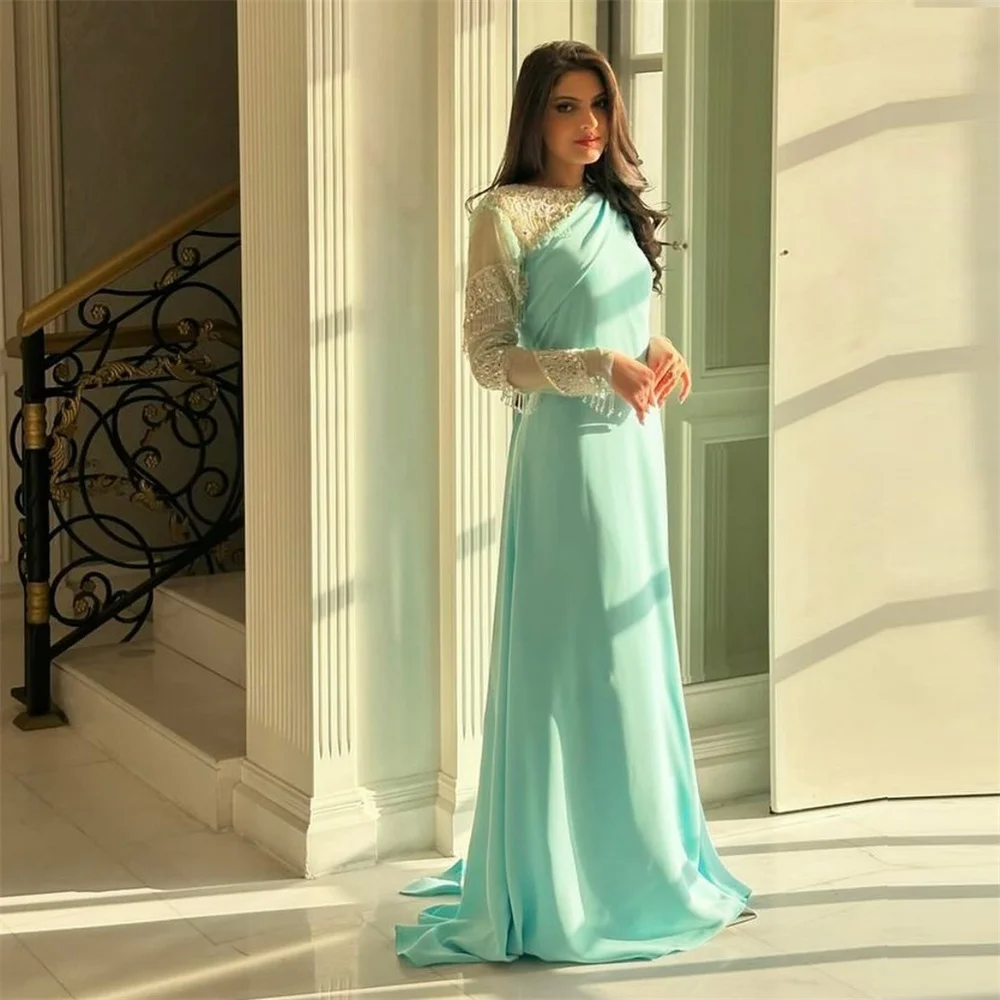 

Customized Formal Dress Evening Dearin Jewel A-line Floor Length Skirts Lace Bespoke Occasion Dresses Saudi Arabia Prom Gown