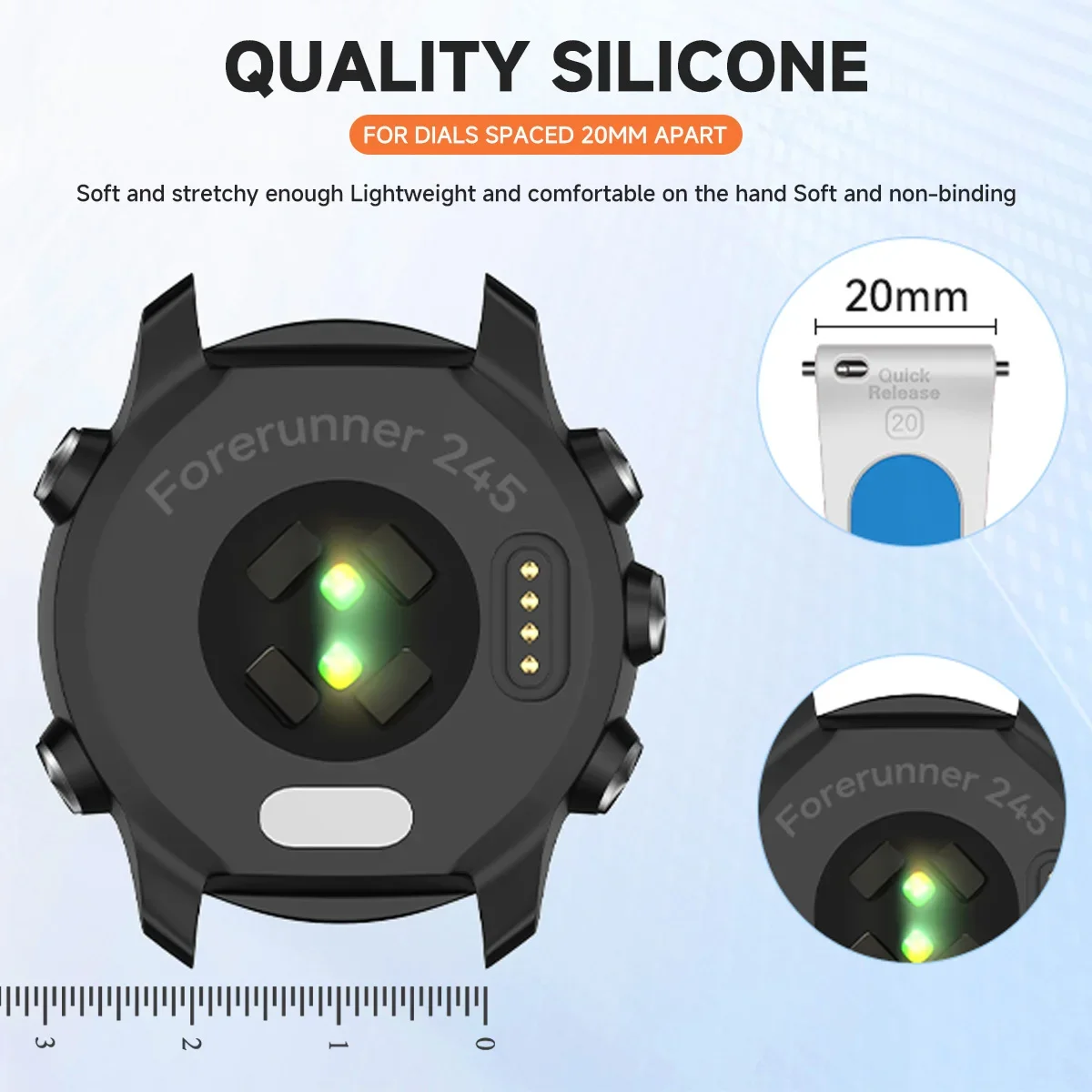ฟอร์รันเนอร์ 165 เพลงสมาร์ทสายนาฬิกาสร้อยข้อมือสำหรับการ์มิน วีนู 2 พลัส SQ 2 ฟอร์รันเนอร์ 245 645 570 42 มม.ซิลิโคน 20 มม.สายรัดข้อมือ