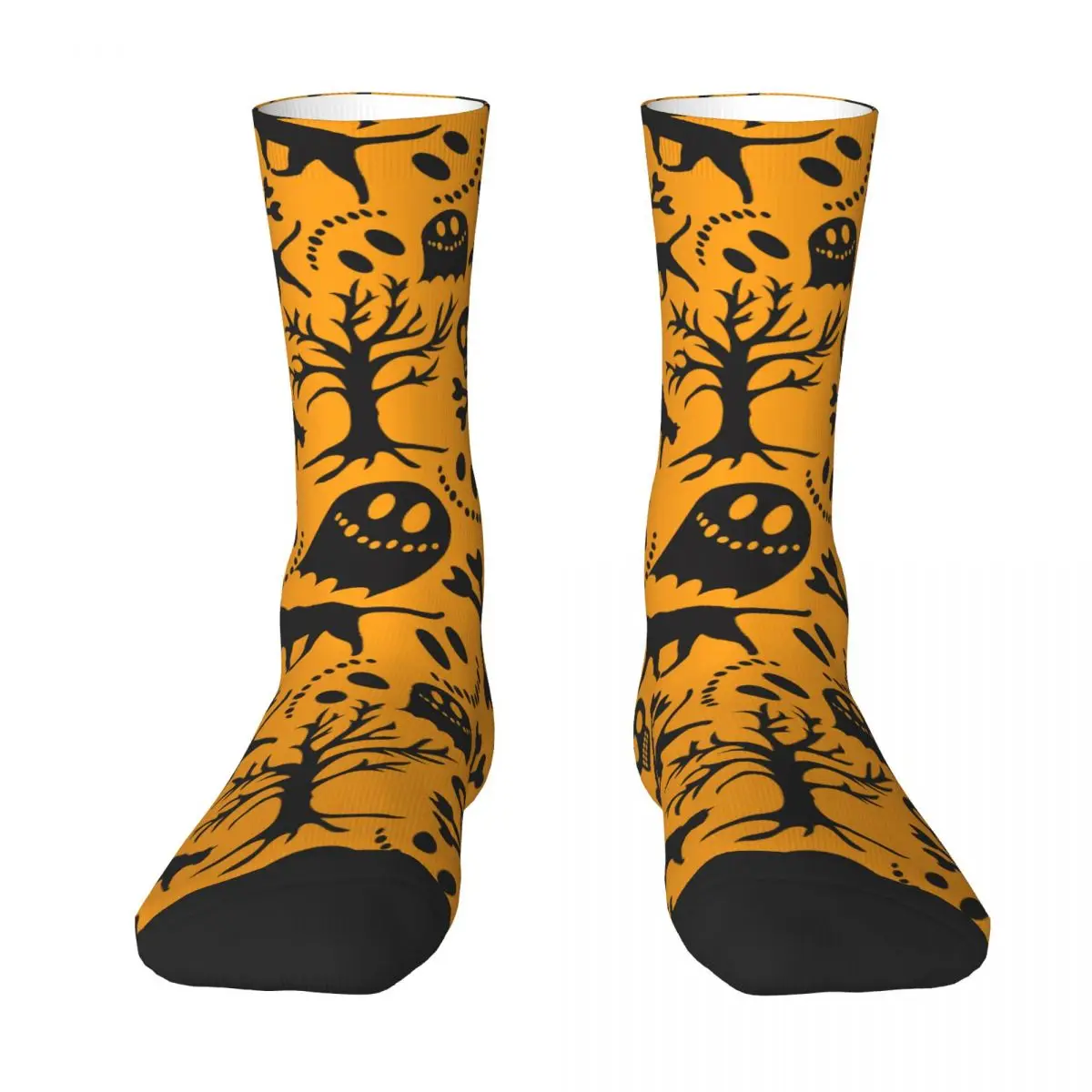 Calcetines de media pantorrilla con estampado 3D para niño y niña, calcetín blanco de Calavera, gato, Halloween, truco o trato, compras