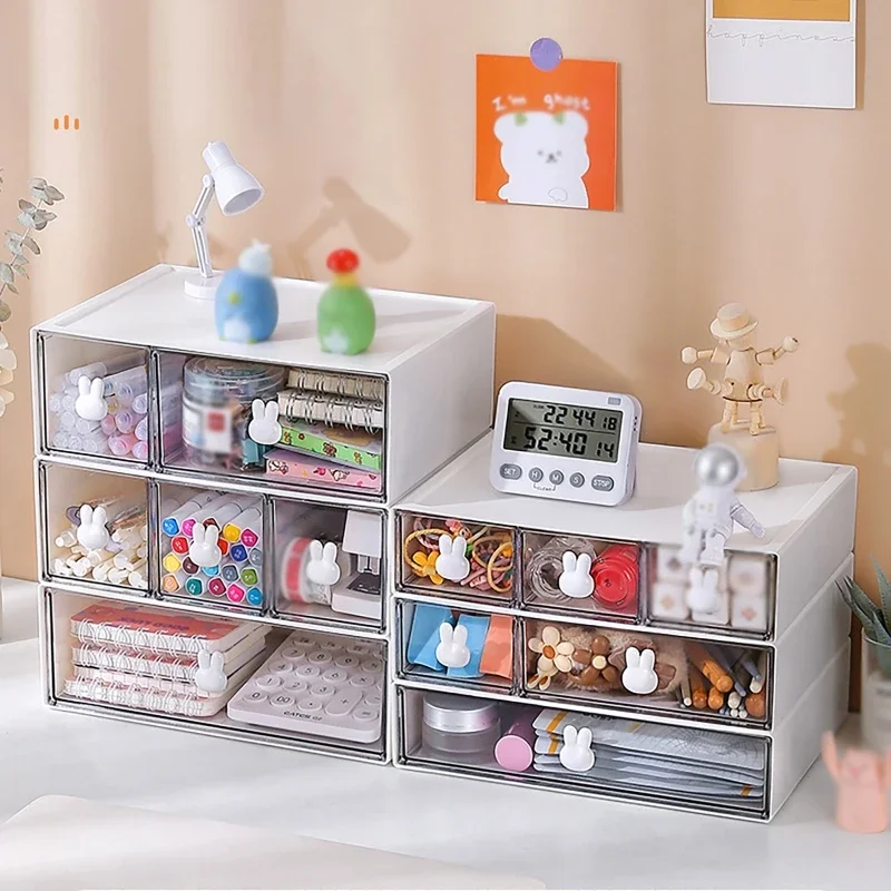 

Transparent Desktop Organizer Drawer Style Makeup Storage Box Foldable Stationery Miscellaneous Items Storage Rack Capacity