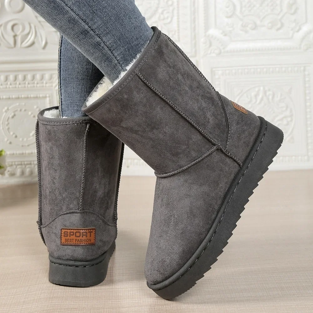 Wasserdichte, warme Plateaustiefel für Damen, mittelhohe Schneestiefel, große Größen, Winter-Slip-On-Flachstiefel, lässige Damenstiefeletten, neue Mode 2026 – Detail 9