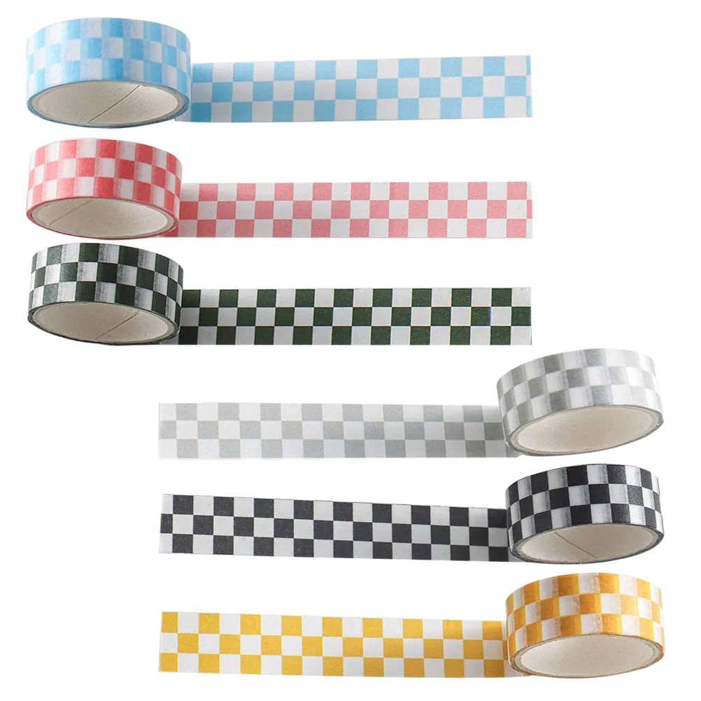 6 ม้วน Checkered Washi เทปสติกเกอร์สี DIY สมุดภาพเทปกระดาษเครื่องเขียน