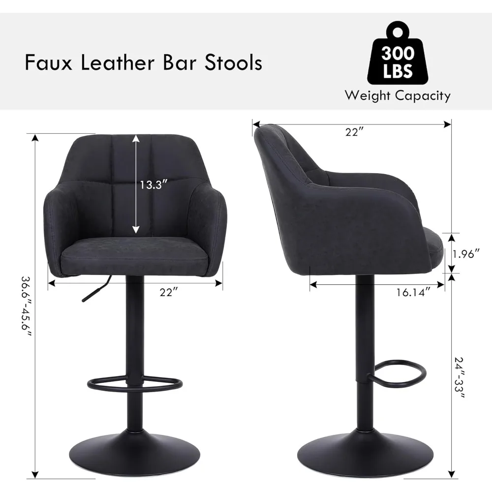 Drehbare, verstellbare Barhocker, 4er-Set, Barhocker aus Kunstleder mit Rückenlehne/Armlehne, gepolsterte moderne Theken-Barstühle mit
