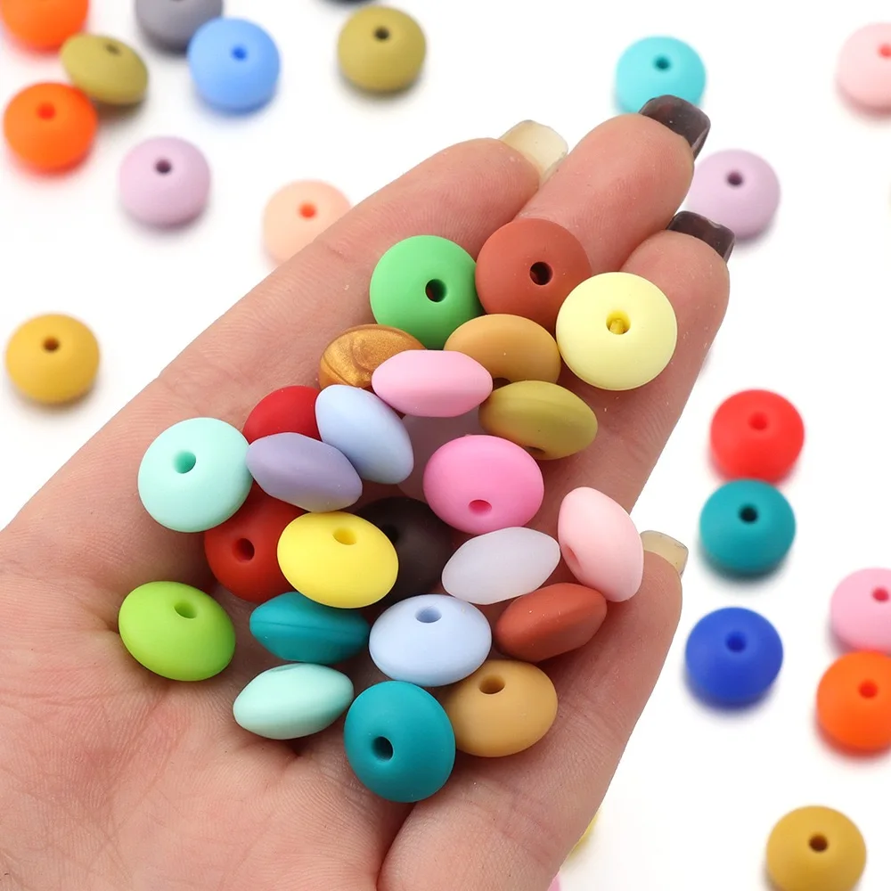 20/40/60Pcs Silicone Beads Jewellery Making 12mm Lentil Beads DIY Bracelets Necklaces Keychain Popular Jewelry Accessories Gifts