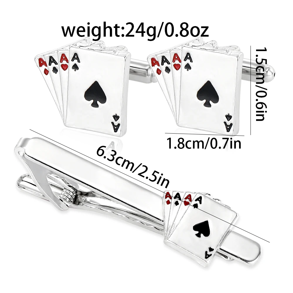 Personality Poker AAAA Cufflinks&Tie Clip Set For Men Shirt Suit Tuxedo Blouse Jewelry Accessories