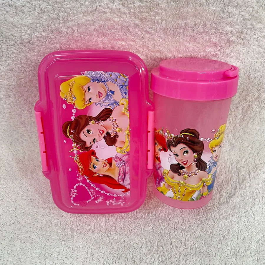 

2pcs Snow Princess Lunch Box + 250ML Bottle Kids Anime Lunch Box Portable Leak-proof Food Container Student Plastic Tableware