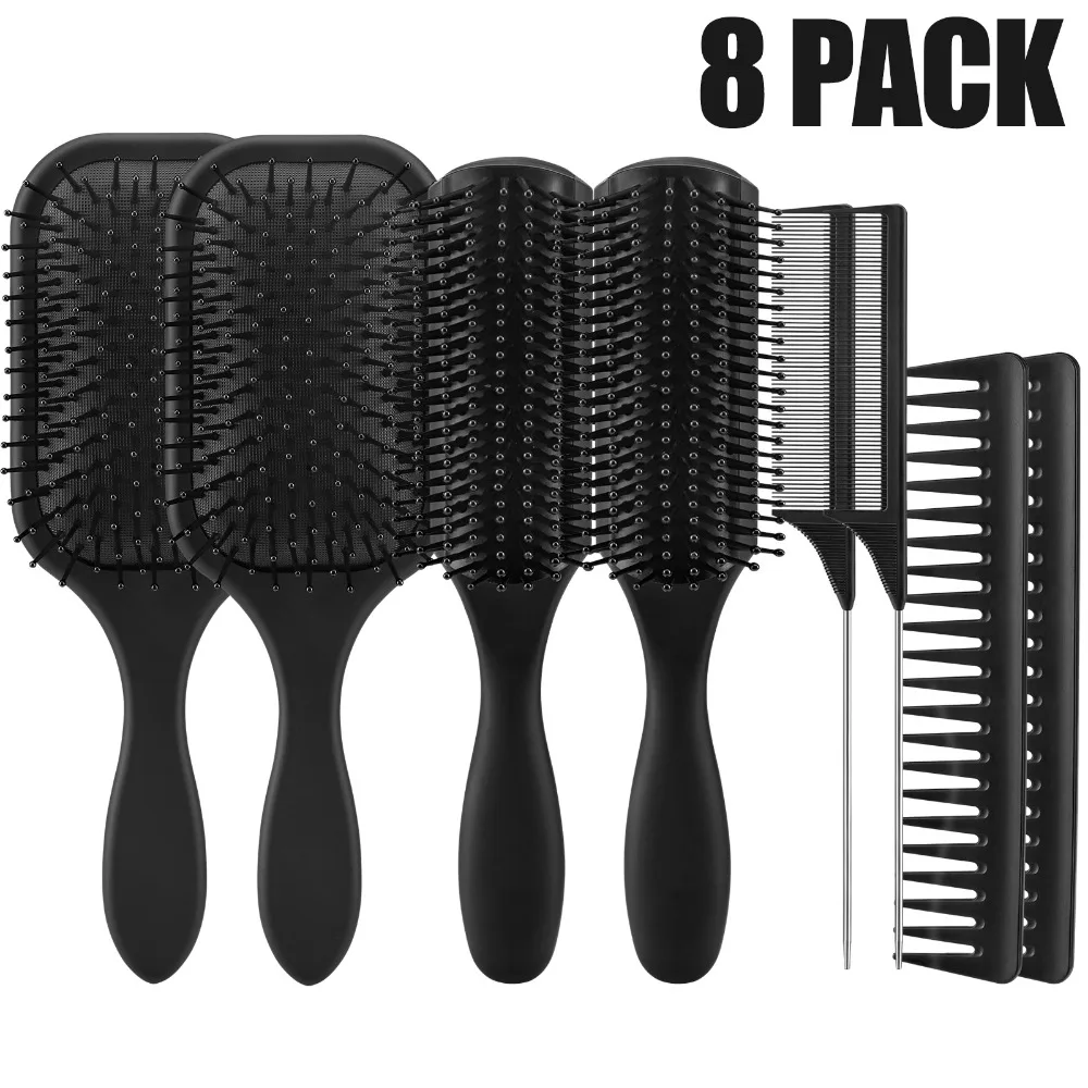 8 PACK Hair Brush for Women Detangling Set, Detangle Brush for Curly Hair Detangler Hairbrush Bulk Detangling Hair Brush for Thick African Hair Cepillo Para Cabello Rizado Definidor De Rizos Plastic Hair Brushes Pcs