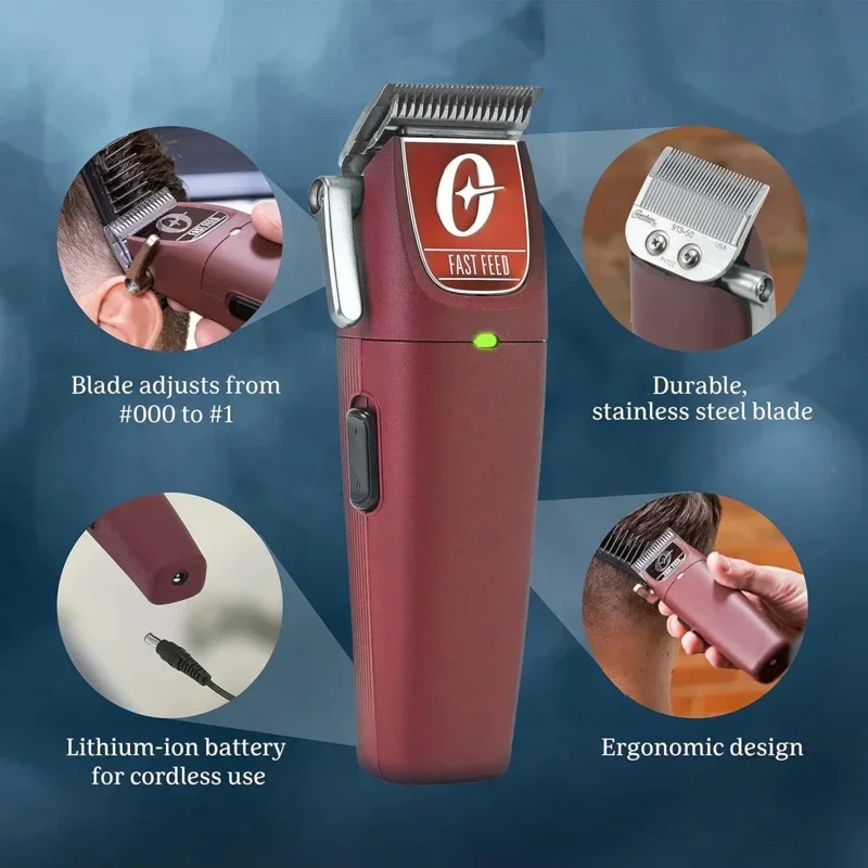 QWOster Professional Cordless Hair Clippers,Fast Feed for Barbers and Hair Cutting with Detachable Blade,Burgundy