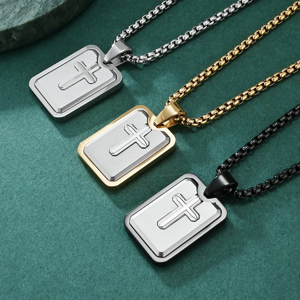 New Summer Three-layer Square Pendant Necklace for Men Fashion Retro Titanium Steel Necklace Party Gift